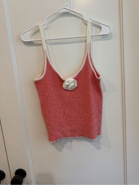 Simonett Red Knit Tank with Cream Trim and Flower M/L